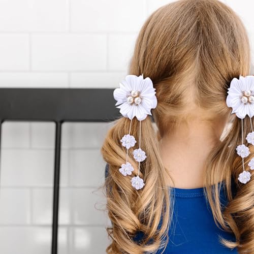 OAOLEER 6PCS Hair Bows for Girls, Flower Hair Accessories for Girls Grosgrain Ribbon Bows With Alligator Clips Girl Hair Accessories for Kids Teen Back to School (Flower Bows-A)