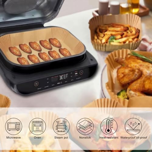 Air Fryer Parchment Paper Liners for Ninja FG551/DG551/IG651 Foodi Smart XL Indoor Grill, 100pcs Air Fryer Liners Disposable, Ninja Air Fryer Liners Foodi Grill Accessories