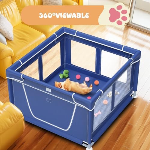 Dog Playpen 42 × 42 Inch, Puppy PlayPen with Gate for Puppies, Small and Medium Dogs, Pet PlayPen for Outdoors & Indoors, Tear Resistant Fabric. Blue