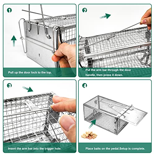 SZHLUX 2-Pack Rat Trap, Humane Mouse Traps Work for Indoor and Outdoor,Small Rodent Animal-Mice Vole Chipmunk Hamsters Live Cage,Catch and Release(SZ-SL2614X2S)