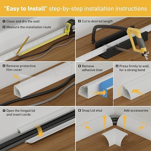 D-Line 157in Stainable Wood-Effect Corner Cable Concealer Multipack, Floor Wire Hider, Quarter Round Cord Cover, Organize Cords in Corners, Floor Molding - 10x 15.7in Lengths & Accessories