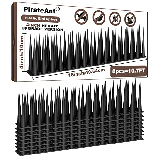 Bird Spikes 4 Inch High, Pigeon Outdoor Deterrent Spikes, Used to Keep Cats Small to Medium Sized Birds Away. Bird Plastic Fence Spikes for Railing and Roof.Away Covers 10.7 Feet(325cm), Black