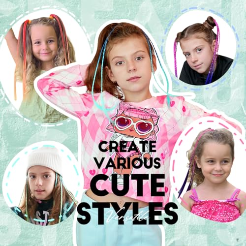 Dreamlover Hair Accessories for Girls, Colored Hair Extensions for Kids, Braided Ponytail Extension, Crazy Hair Day Accessories, 12 Pieces
