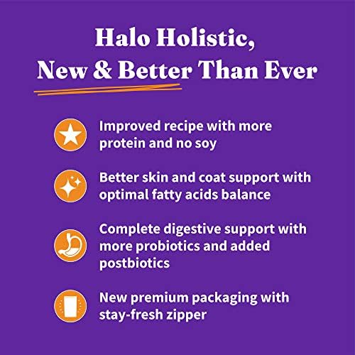 Halo Holistic Dog Food Cage Free Chicken & Brown Rice Formula, Healthy Grains Dry Dog Food, Complete Digestive Health, Kibble for Adult Dogs, 10 lb Bag