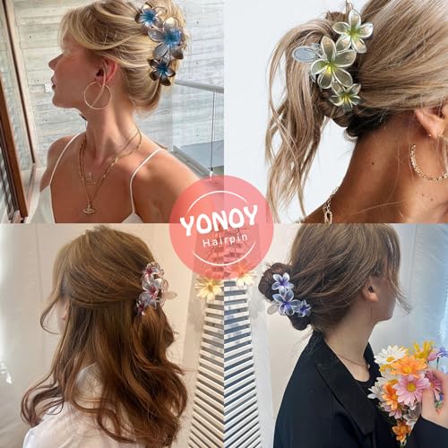 6Pcs Flower Hair Clips for Women,Non-Slip Matte Flower Hair Clips for Women,Hawaiian Hair Flower Clip Large Plumeria Hair Clip Banana Cute Clip Beach Hair Accessories (Pearlescent color)