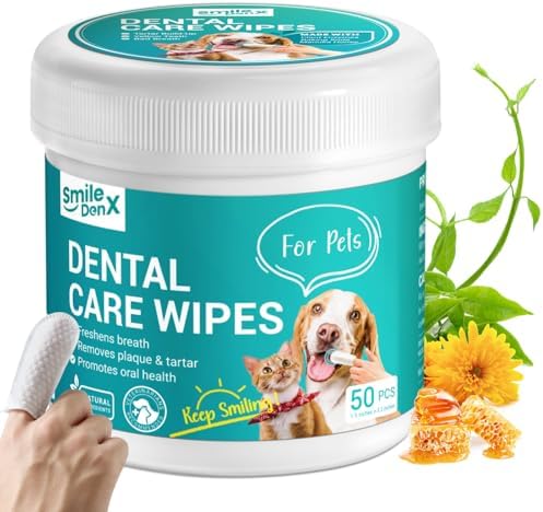 Dog Dental Care Finger Wipes - Teeth Cleaning Finger Wipes for Dog & Cats - Tooth Brushing Kit Dental Wipes for Dog - Reduces Plaque & Freshens Breath (50 PCS, Unscented)