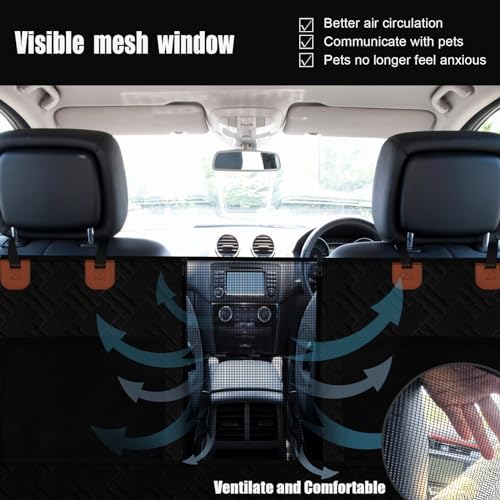 Back Seat Extender for Dogs, Dog Car Seat Cover with Hard Bottom,Dog Hammock for Car Backseat Protector Waterproof Dog Car Seat Bed with Mesh Window for Cars,Trucks,SUVs