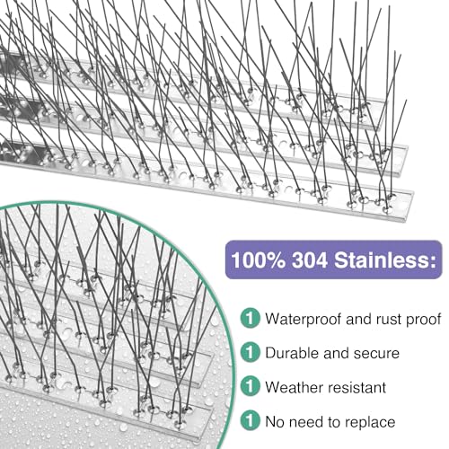 XPCARE 33.6 Feet Bird Spikes for Pigeons Small Birds, Bird Spikes with Stainless Steel Base, Durable Anti-Bird Nest Fence Pigeons Spike