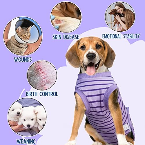 Dog Recovery Suit, Surgical Recovery Suit for Male Female Dogs Cats Spayed Onesie After Surgery, Dog Post Surgery Suit Anti Licking & Biting Surgical Shirt with Pee Hole,Purple Large