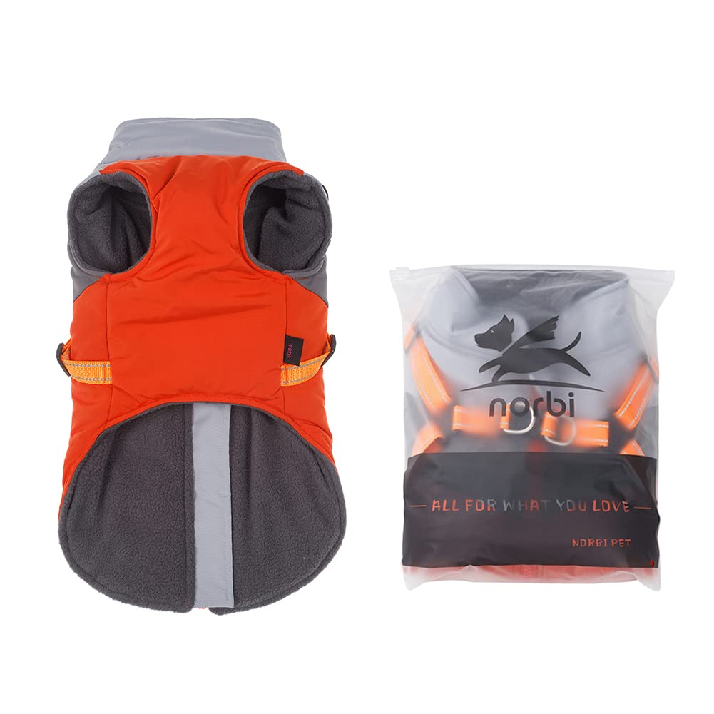 Norbi Small Dog Winter Coat with Harness, Easy On/Off Waterproof Warm Jacket, No-Pull Reflective Vest for Small Medium Breed Dogs, Windproof Cold Weather Apparel
