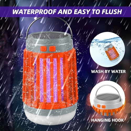 2 Pcs Solar Bug Zapper Outdoor Waterproof Mosquito Repellent for Patio Camping, 3 in 1 Cordless Mosquito Zapper Light Portable Small Gnat Zapper - Camping Light, Mosquito Killer, Flashlight (Orange)