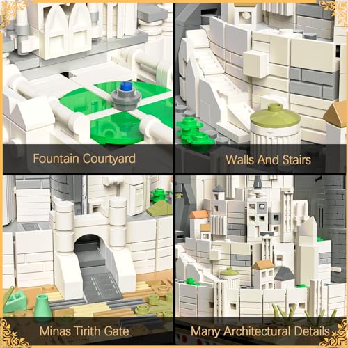 Ideas Castle Architecture Mini Building Minas Tirith Set with Light, Not Compatible with Lego,Lord of Block the rings Set for Adult Film Fans,STEM Christmas Birthday Gift Toy for Boy Kids 8-14 1680PCS