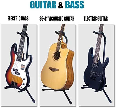 GLEAM Guitar Stand - Adjustable Fit Electric, Classical Guitars and Bass, Accessories, Folding Type Black (CG-4)