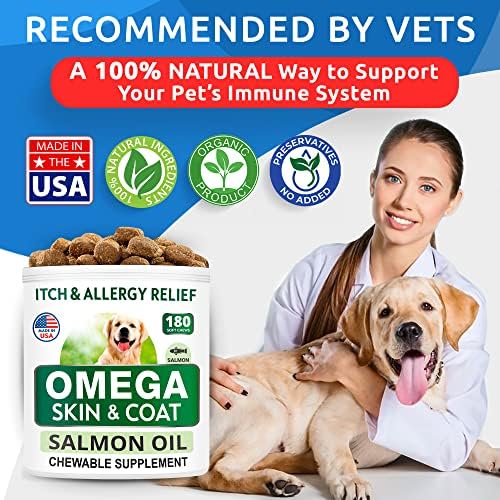 BARK&SPARK Omega 3 for Dogs - 360 Fish Oil Treats for Dog Shedding, Skin Allergy, Itch Relief, Hot Spots Treatment - Joint Health - Skin and Coat Supplement - EPA & DHA Fatty Acids - Salmon Oil