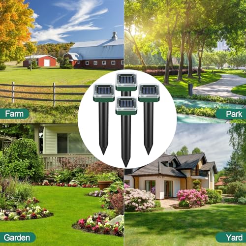CherryPig Solar Mole Repellent, Ultrasonic Mole Repellent Solar Powered,Outdoor Waterproof Ultrasonic Snake Repellent for Get Rid of Mole, Gopher, Snakes, Vole and Other Underground Pests(4 Pack)