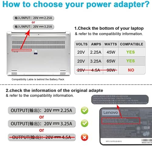 Replacement 65W Lenovo Laptop Charger for Lenovo Thinkpad T470 T470S T460 E531 E570 E560 L470 L460 L440 T440 T450 T540P X270 X250 X240 ADLX65NLC2A ADLX65NCC3A ADLX65NCC2A AC Adapter Power Cord