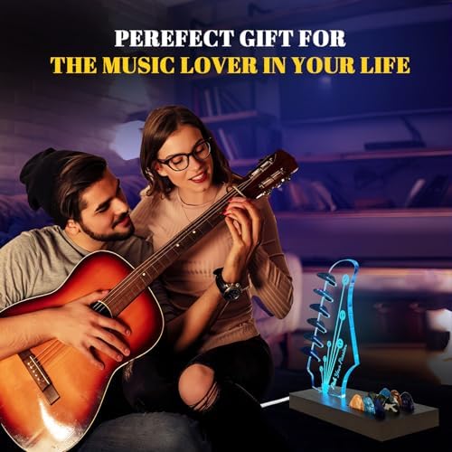 Light Up Guitar Pick Holder, Wooden Guitar Pick Holder for Picks Storage and Display, Music Gift for Men Guitar Music Lovers Players Guitarist, Guitar Accessories