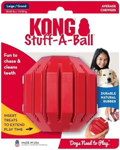 KONG Stuff-A-Ball - Durable, Natural Rubber Chew Toy for Dogs - Dental Health Pet Toy for Chewing & Teeth Cleaning - Stuffable for Treats & Snacks - for Large Dogs