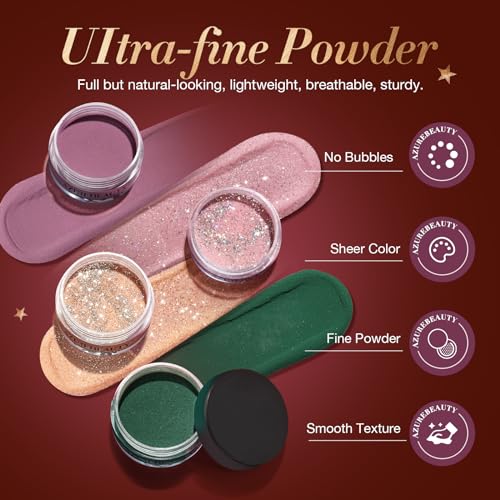 170Pcs Dip Powder Nail Kit, AZUREBEAUTY 36 Colors Brown Purple Christmas New Year Winter Dip Nail Powder Starter Set with Essential Liquid and Removal Accessories Set for French Nail Manicure Salon