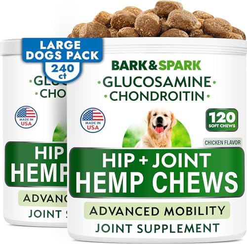Hemp Chews Dogs Hip Joint Pain Relief - Glucosamine Chondroitin Hemp Treats for Joint Health - Dog Joint Supplement Large Breed & Small - Hemp Oil Pill - Canine Vitamin Treat Old Dog (240Ct/Chicken)