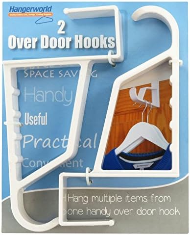HANGERWORLD 2 Pack Over The Door Hooks for Hangers - Extra Strong White Plastic Over Door Hook for Hanging Clothes, Towels, Robes, Hats, Bags and More