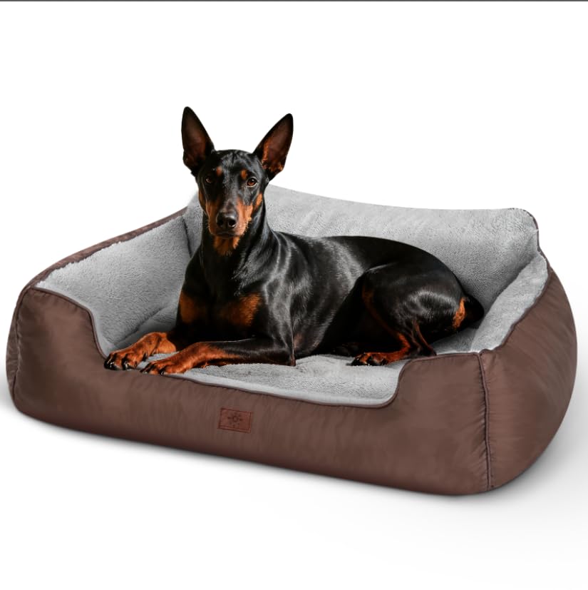 Orthopedic Dog Beds for Extra Large Dogs, Washable Rectangle Dog Couch Sofa Bed with Non-Skid Bottom for Pet Sleeping, 39”x31”x9”, Brown