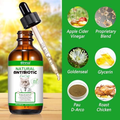 Cat Antibiotics for Infection, Natural Antibiotics for Cats, Cat Multivitamins Liquid, Cat Antibiotic Supports Immune and Cat Allergy Itch Relief, Pet Antibiotics Supplements, Chicken Flavor, 2 Fl Oz