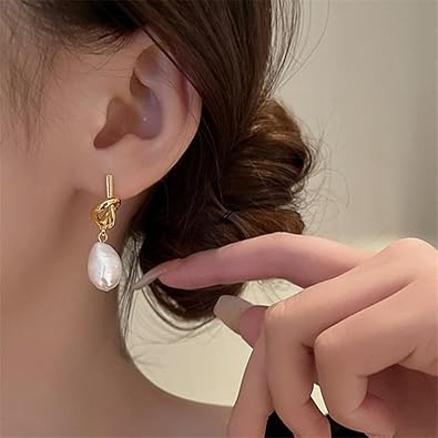 1Pair Pearl Knot Stud Earrings, Gold Tone, Elegant Jewelry for Women, Fashionable Accessories for Casual Wear, Stylish Earring for Special Occasions, Fashion Jewelry (Golden)