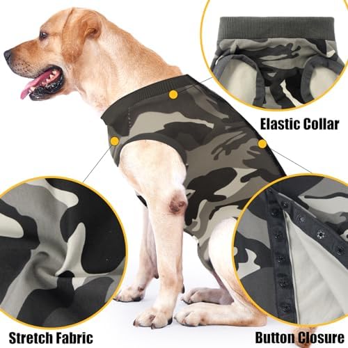 Dog Recovery Suit Abdominal Wound Puppy Surgical Clothes Post-Operative Vest Pet After Surgery Wear Substitute E-Collar & Cone(XL, Camouflage)