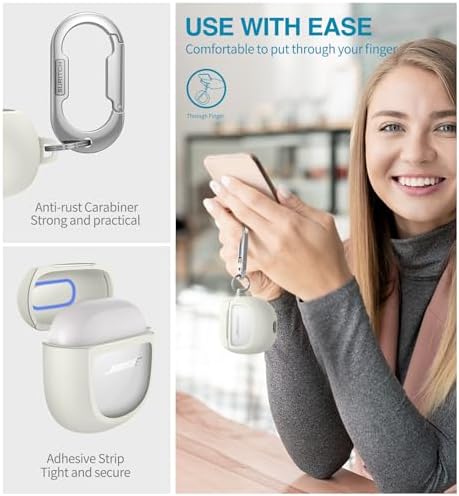 SURITCH Protective Case for Bose QuietComfort Earbuds II 2022 / QuietComfort Ultra 2023, Shockproof Case Cover for Bose QC ii 2 Charging Case Accessories with Carabiner, White
