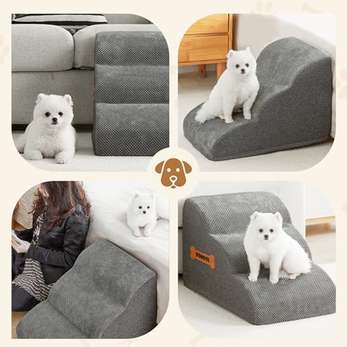 Romrol Dog Stairs Ramp for Beds Couches, Extra Wide Pet Steps with Durable Non-Slip Waterproof Fabric Cover, Dog Slope Stairs for Small Dogs and Cats or Pets Friendly, 3-Tiers,15 Inch