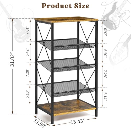 Guitar Pedal Organizer, 5 Tier Tuner Pedal Storage Shelf, Vintage Pedal Board Holder Stand, Freestanding Wooden Music Tuning Accessories Organization for Bass Guitar Ukulele Violin