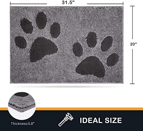 PURRUGS Dirt Trapper Door Mat 20" x 31.5", Non-Skid/Slip Machine Washable Microfiber Entryway Rug, Dog Doormat, Super Absorbent Welcome Mat for Muddy Wet Shoes and Paws, Grey