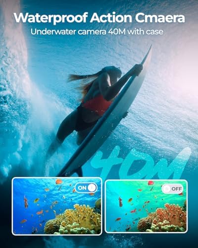 4K 60FPS Action Camara - Waterproof Camera with 64G SD Card 48MP HD WIFI Camera with EIS 40M Underwater Camera Wide Angle Sports Camera with 2*1350 mAh Batteries Helmet Mount Accessories Kits