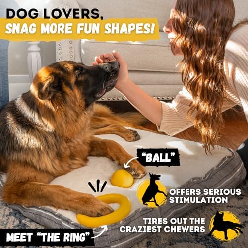 Indestructible Ring Ball - Lifetime Replacement - Strong, Tough, Aggressive Chewers, Medium Large Breed - Non-Toxic Natural Rubber Dog Toys - Yellow - Tug & Fetch - 8x1.75