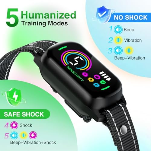 2 Pack Bark Collar, Rechargeable Dog Bark Collar for Large Medium Small Dogs, Smart Training Collar with 5 Adjustable Sensitivity Beep Vibration Harmless Shock, Anti Barking Device for Dogs