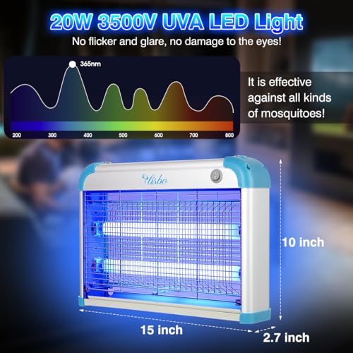 VLISBO Bug Zapper,Mosquito Zapper, Fly Traps, Fly Zapper, Mosquito Killer for Indoor and Outdoor Electric, 20W 3000V Grid, Including Free 2 Pack Replacement Bulbs, 90-130V, ABS Plastic Outer (Blue)