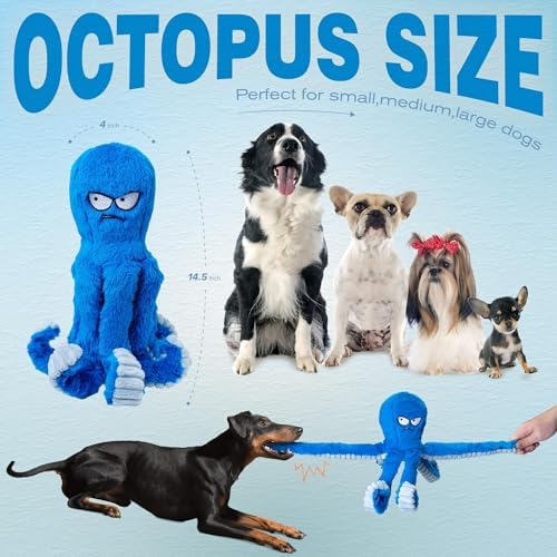 LEGEND SANDY Tough Dog Toys, Stuffed Dog Chew Toys, Large Dog Toys to Keep Them Busy, Interactive Dog Toys, Squeaky Dog Toys, Tug of War Dog Toy, Crinkle Dog Toy (Blue Octopus)