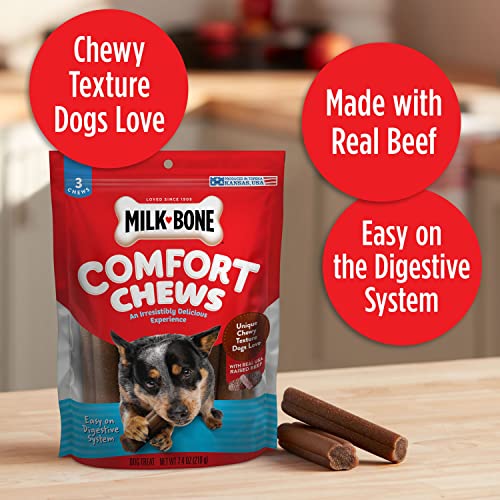 Milk-Bone Comfort Chews, Rawhide Free Dog Treats with Unique Chewy Texture and Real Beef, 16 Chews, Easy on Digestive System