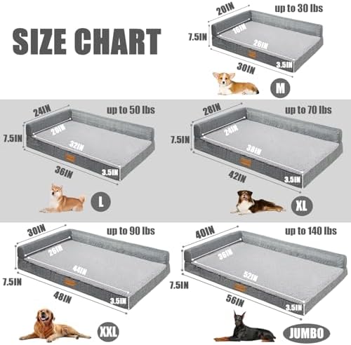 Patas Lague Orthopedic Dog Bed for Medium Dogs, Waterproof L Shaped Medium Pet Sofa Beds with Removable Washable Cover, Soft Comfortable Pet Couch Mat with Nonskid Bottom, 30''X20'' Grey