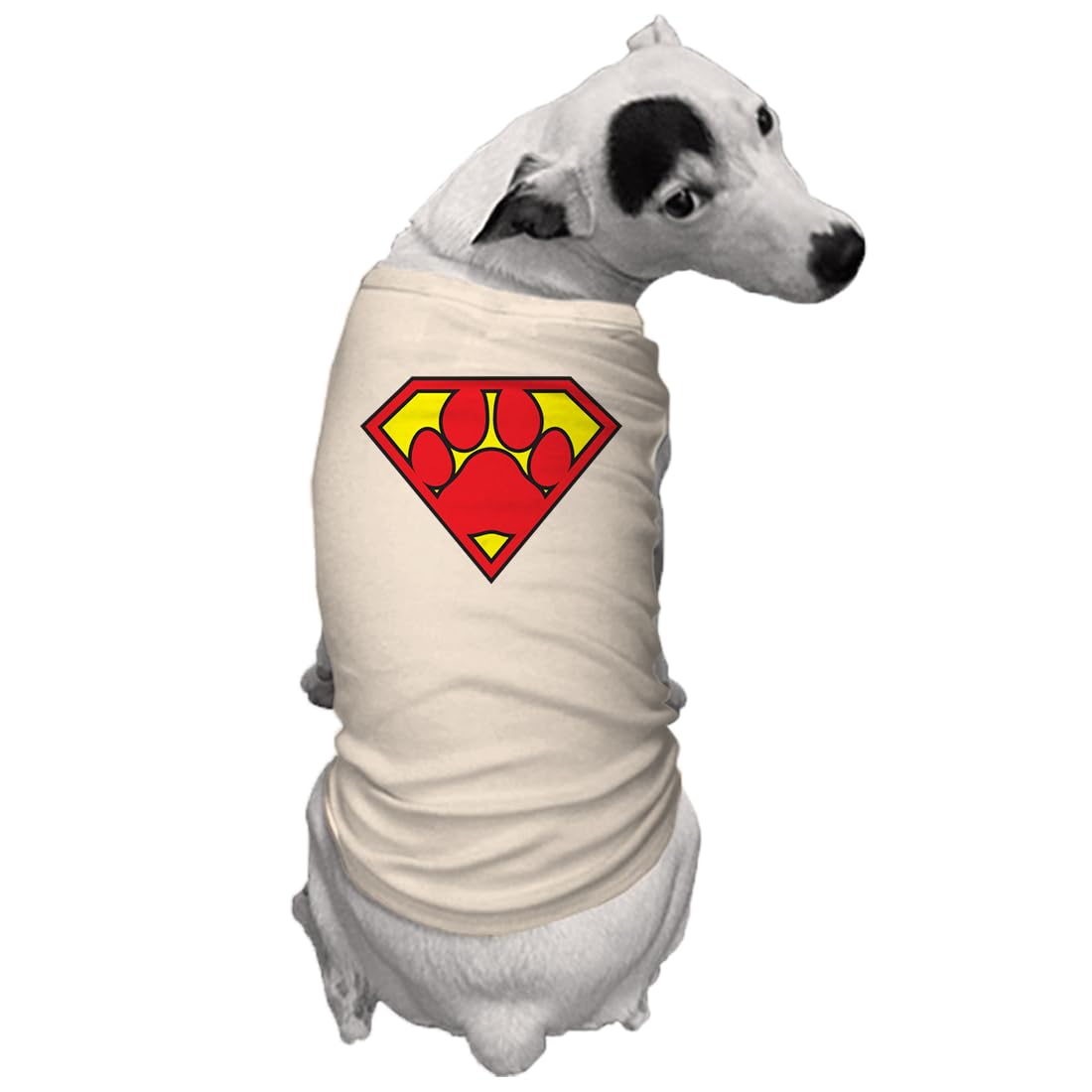 Super Dog - Super Hero Parody Paw Print Dog Shirt (Natural, Small)