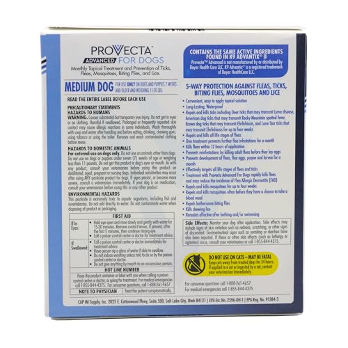 Provecta® Advanced for Medium Dogs (11–20 lbs) Flea and Tick Topical Treatment, 4-Month Supply
