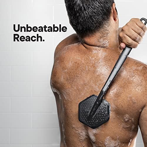 Tooletries - Silicone Back Scrubber - Exfoliating Shower Brush, Back Washer for Men, Durable Back Brush with Long Handle - Long Lasting Bath & Shower Accessories - Charcoal
