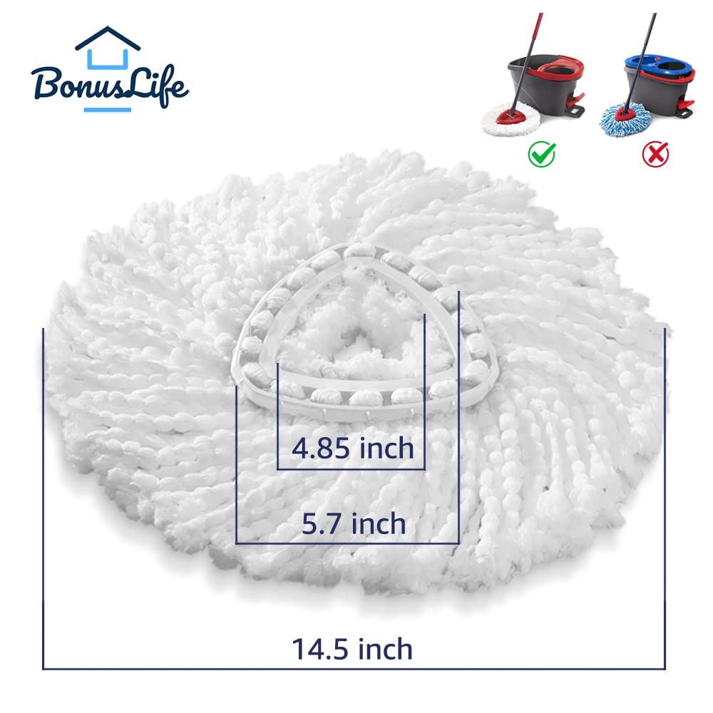 BonusLife Spin Mop Head, Base, Handle Replacement Part Set for Oceda EasyWring Spin Mop 1-Tank System Only, 1 Handle, 1 Triangle Base Cover, 4 Refills