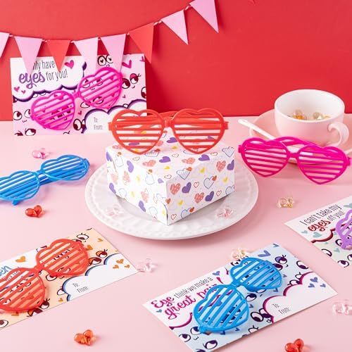 JOYIN 32 Packs Valentines Day Shade Glasses with Gift Cards Heart Shaped Shutter Heart Glasses Valentines Day Accessories for Kids Party Favor Classroom Exchange Prize Supplies