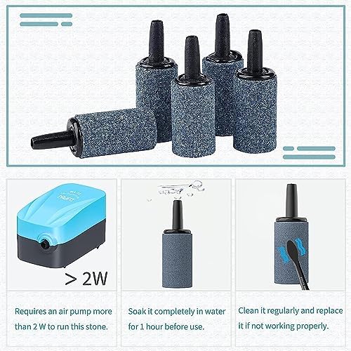 Pawfly Aquarium 1 Inch Air Stone Cylinder Grey Bubble Diffuser Oxygen Aerator Stone for Nano Air Pumps Small Buckets and Fish Tanks, 50 Pack