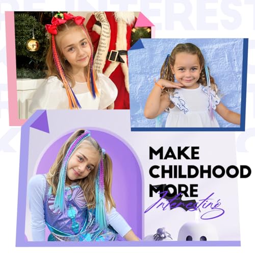 Dreamlover Hair Accessories for Girls, Colored Hair Extensions for Kids, Braided Ponytail Extension, Crazy Hair Day Accessories, 12 Pieces