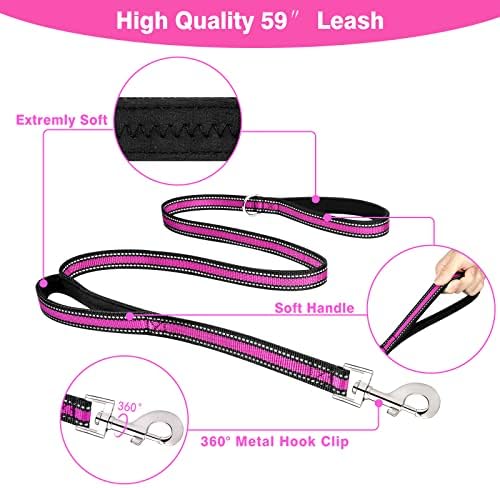 WINSEE Pet Harness Collar and Leash Set, All-in-one Reflective Dog Harness No Pull with Adjustable Buckles for Puppies, Small, Medium, Large, and Extra-Large Dogs (Medium, Rosy)