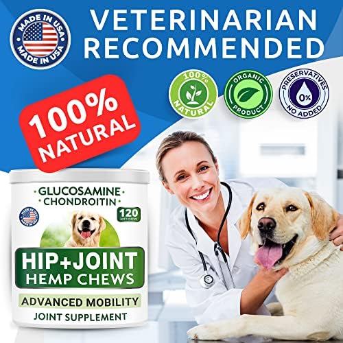 Hemp Chews Dogs Hip Joint Pain Relief - Glucosamine Chondroitin Hemp Treats for Joint Health - Dog Joint Supplement Large Breed & Small - Hemp Oil Pill - Canine Vitamin Treat Old Dog (240Ct/Chicken)