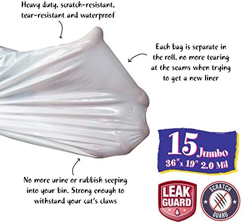 15 Count Fresh Kitty Litter Box Liners Super Thick, Durable, Easy Clean Up Jumbo Drawstring Scented Litter Pan Box Liners, Bags for Pet Cats